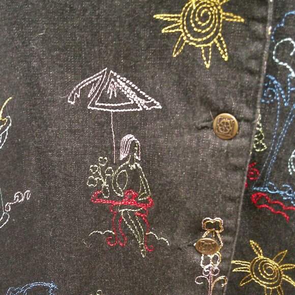 Draper's & Damons Vintage Embroidered Black Denim Lightweight Jacket Size PL - Picture 2 of 6